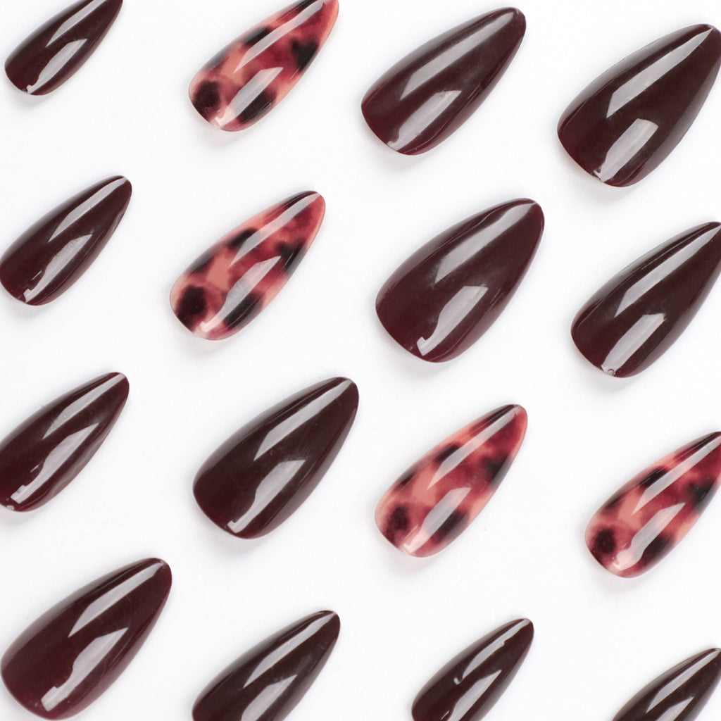 French Stripe Press-On Nails – Almond Colorblock Design