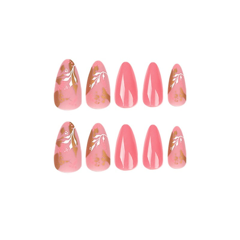 Pink Dot & Gold Foil Press-On Nails – Floral Nail Art