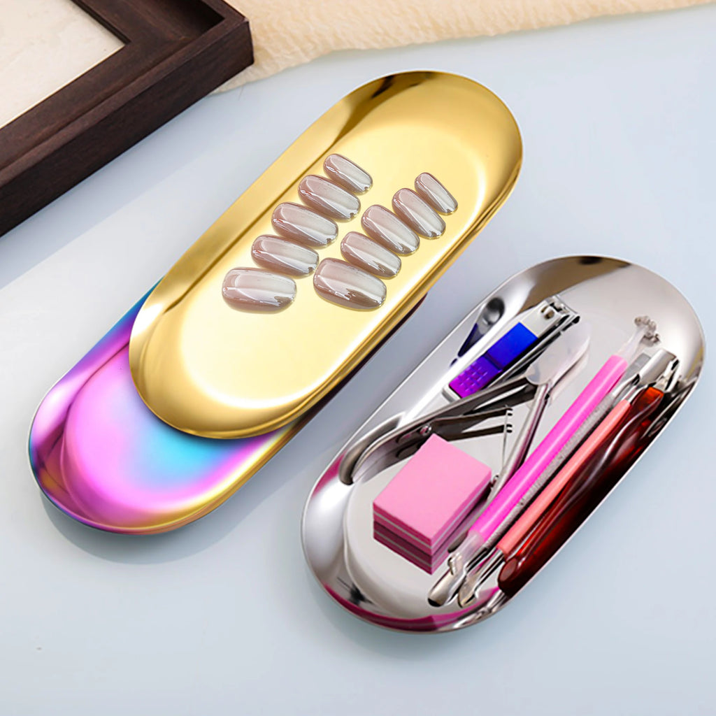 Nail Art Equipment Plate Doctor Surgical Dental Tray False Nails Dish Tools Storage Tray Stainless Steel Cosmetic Storage Tray