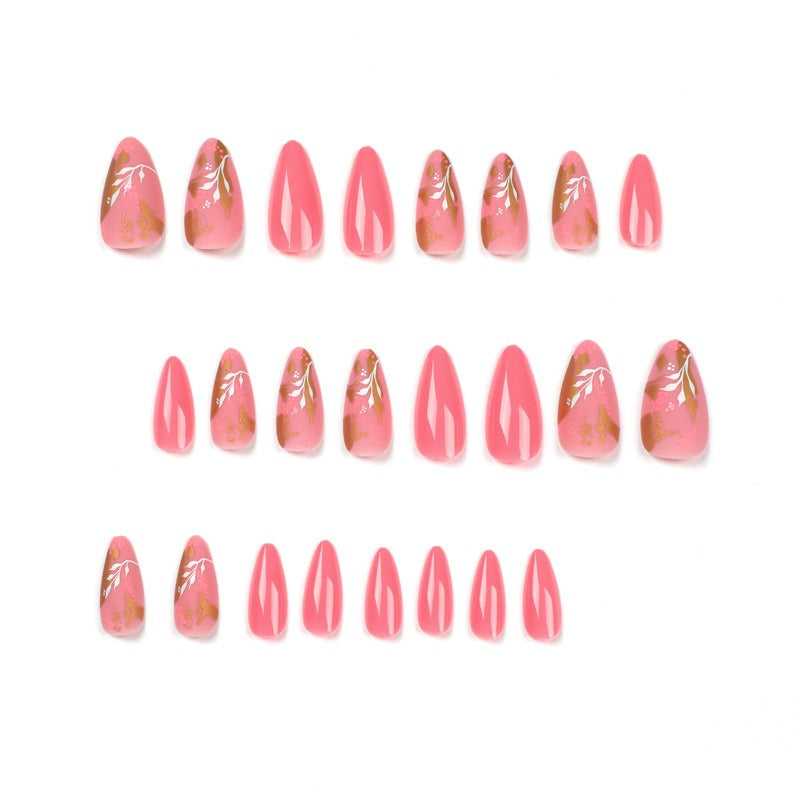 Pink Dot & Gold Foil Press-On Nails – Floral Nail Art