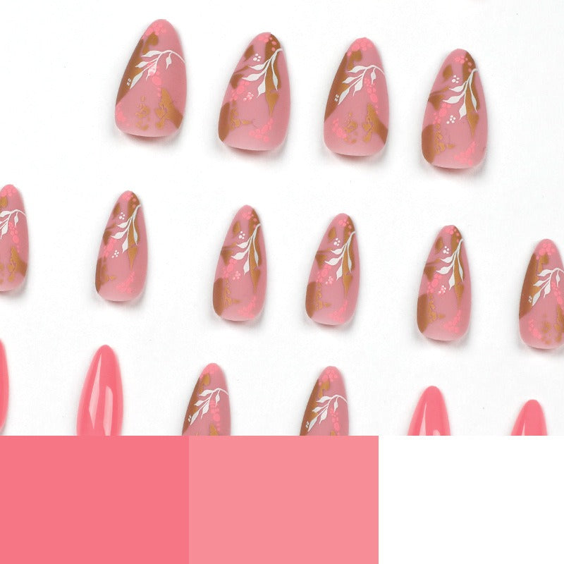 Pink Dot & Gold Foil Press-On Nails – Floral Nail Art