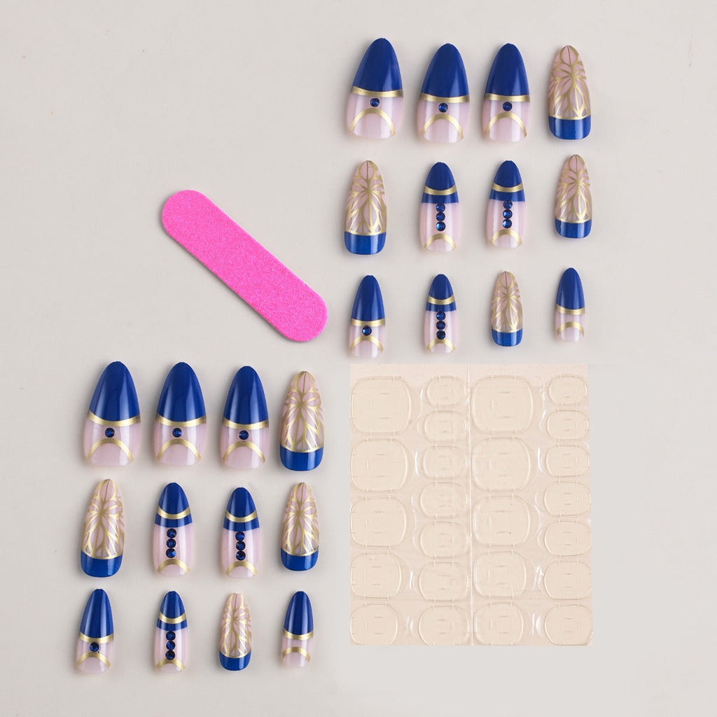Palace Diamond Press-On Nails – Gold Foil Long Style
