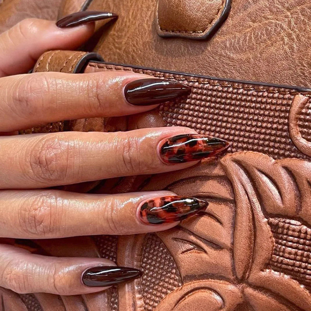 French Stripe Press-On Nails – Almond Colorblock Design