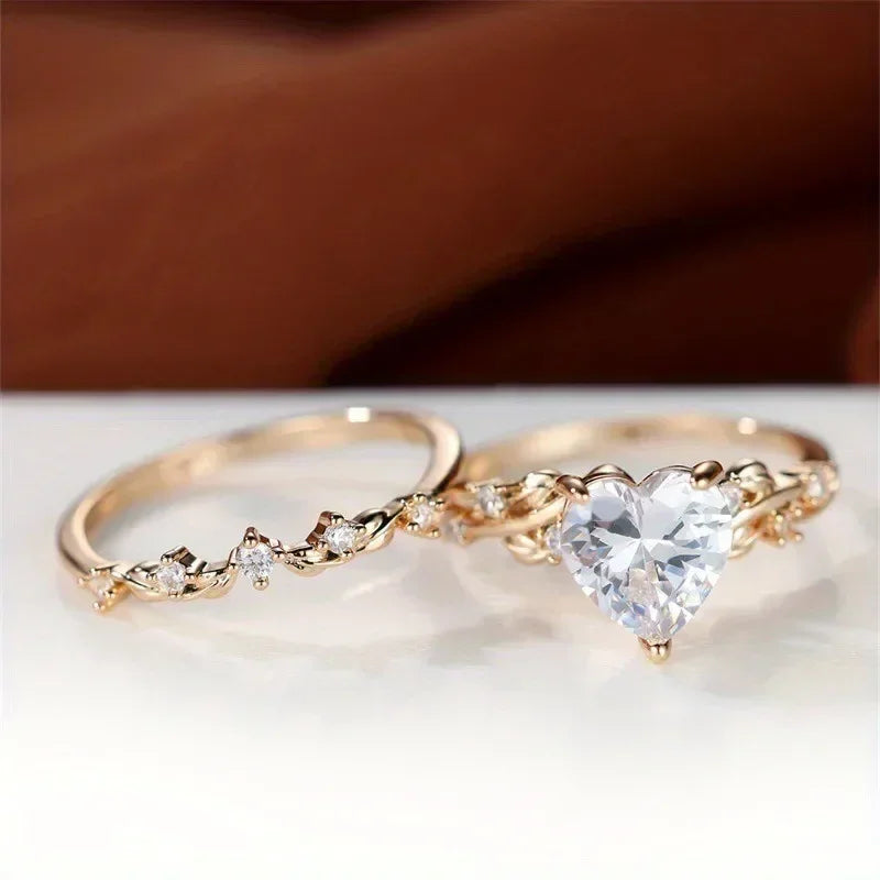 Heart Shaped Ring Set – Rose Gold with Colored Stones