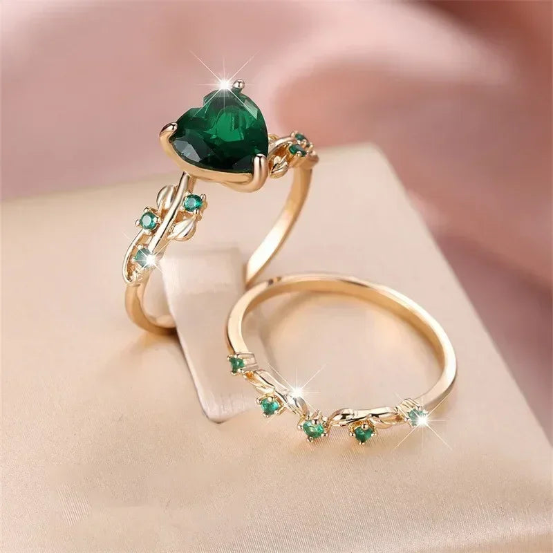 Heart Shaped Ring Set – Rose Gold with Colored Stones