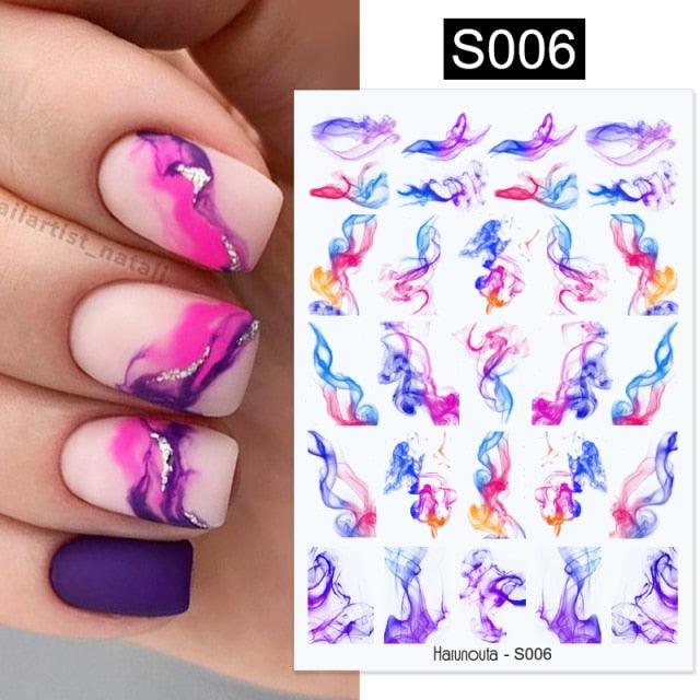 Marble & Floral 3D Nail Stickers – Water Transfer Decals