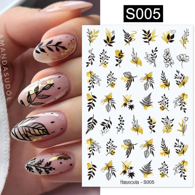 Marble & Floral 3D Nail Stickers – Water Transfer Decals