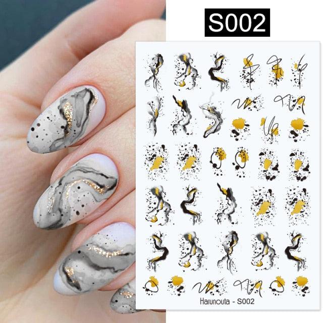 Marble & Floral 3D Nail Stickers – Water Transfer Decals