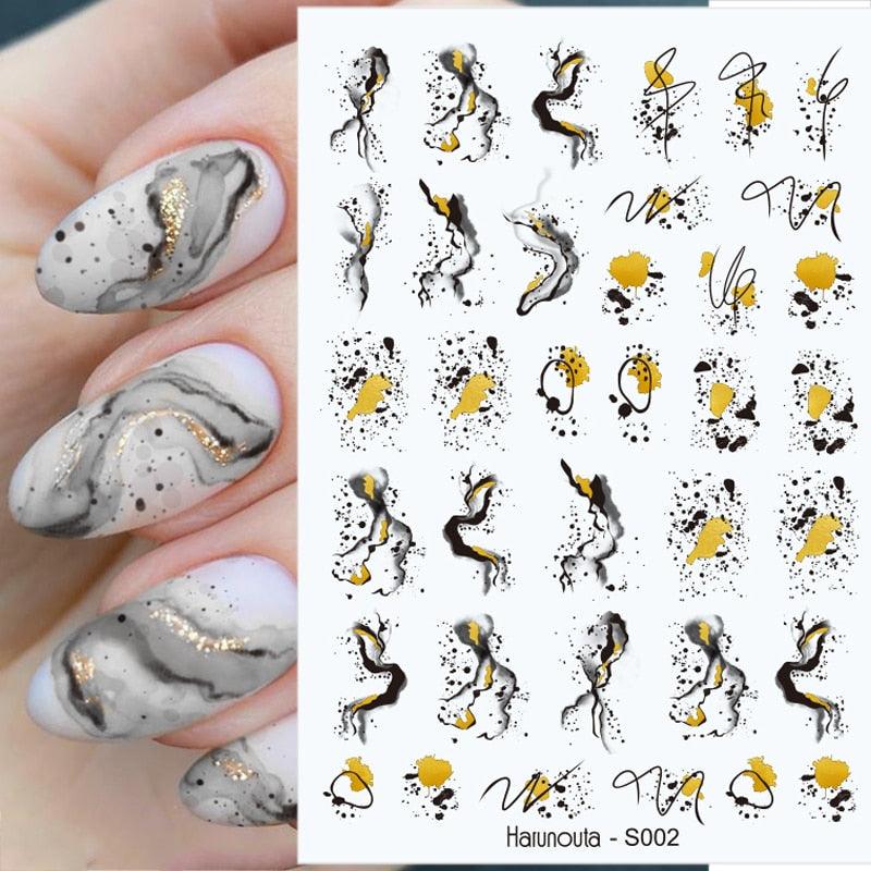 Marble & Floral 3D Nail Stickers – Water Transfer Decals
