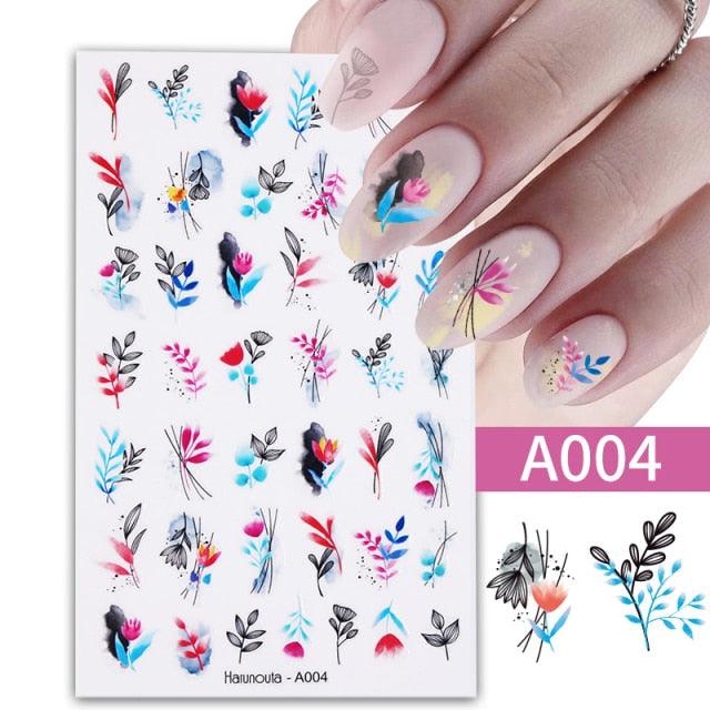 Marble & Floral 3D Nail Stickers – Water Transfer Decals