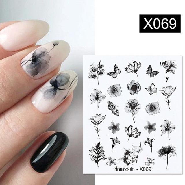 Marble & Floral 3D Nail Stickers – Water Transfer Decals